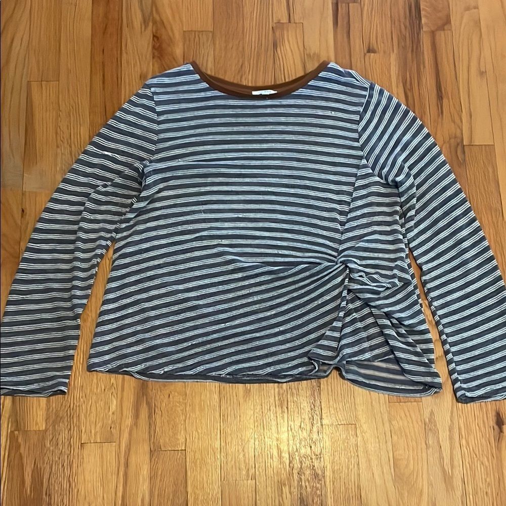 Umgee Striped Large Long Sleeve Top - Blue and White